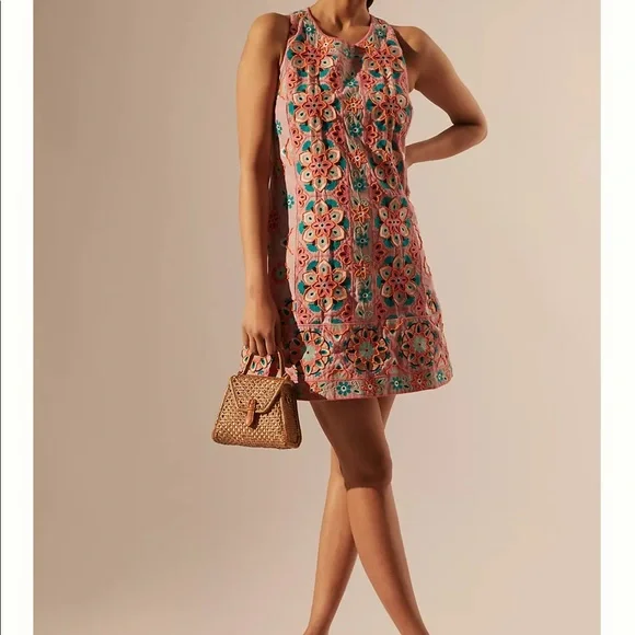 by anthropologie embroidered mini shift dress By Anthropologie Embroidered Mini Shift Dress